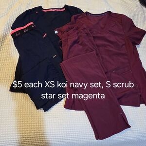 Koi Navy and Magenta Scrub Set